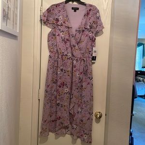 Purple floral faux wrap dress. Large size. Brand Perceptions.